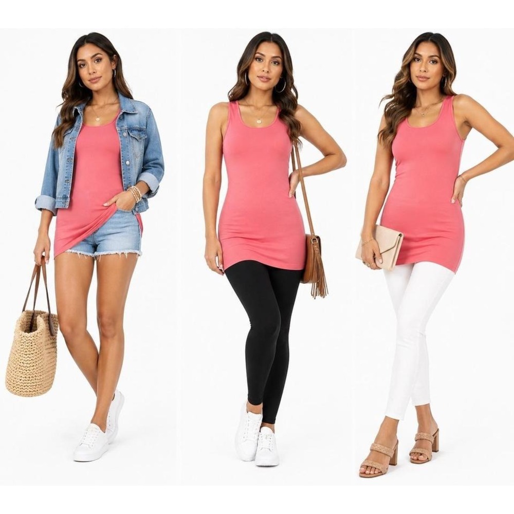 Zenana Rose Pink Seamless Tank Top L/XL Longline Slim Fit Stretch Cami